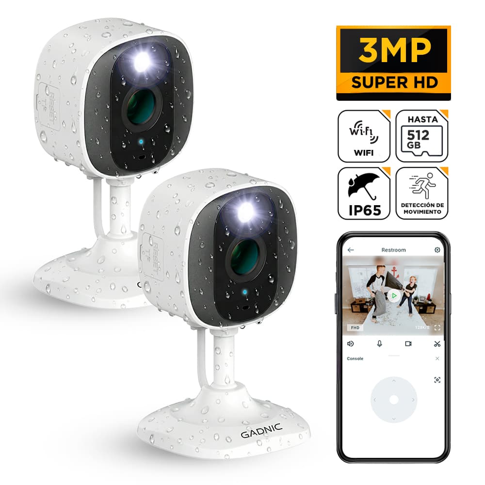 Kit x2 Cámara de Seguridad WiFi Gadnic Mini-G 2K Exterior Interior Audio Bidireccional 3MP Visión Nocturna Ip65