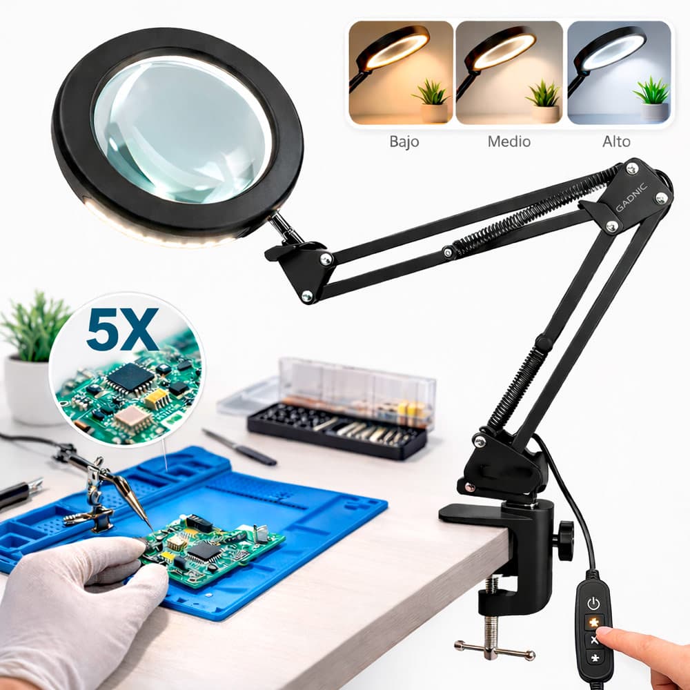 Lámpara Lupa De Escritorio Gadnic 5X Luz LED  Iluminación Ajustable
