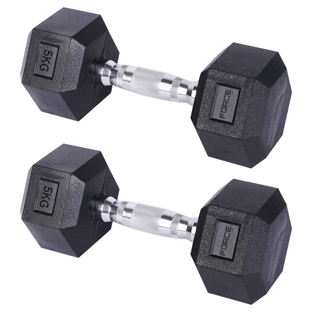 Kit x2 Mancuernas Hexagonales 5 Kg Force by Gadnic Engomadas Antideslizantes