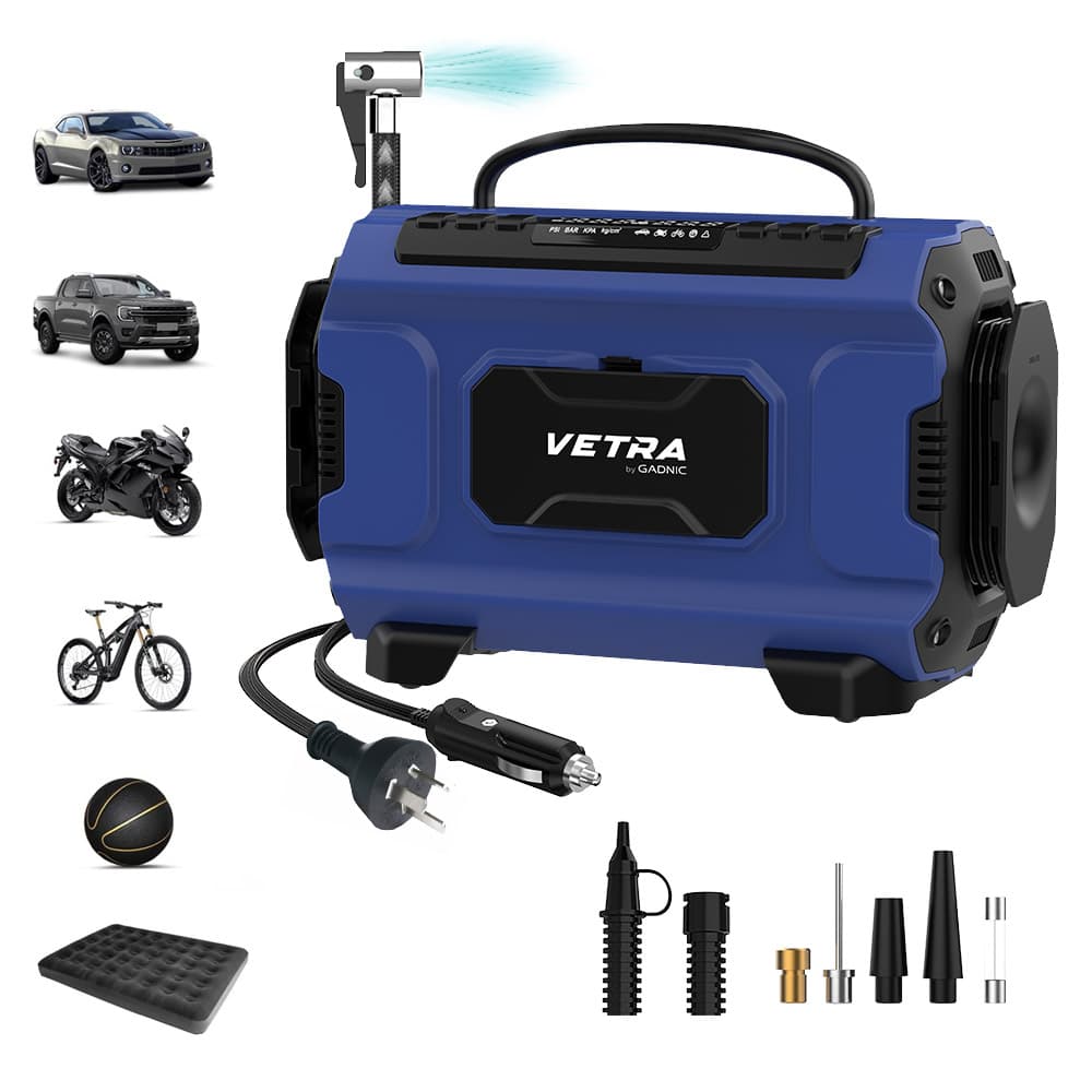 Inflador Portátil Vetra by Gadnic 150 PSI Compresor de Aire Luz Led LCD Multiuso Compacto