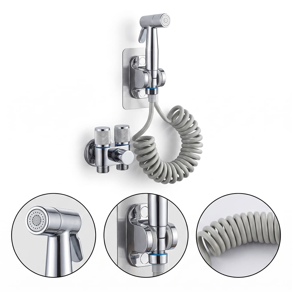 Bidet De Mano Portátil Rieti By Gadnic Acero Inoxidable 304 Con Válvula De Corte Manguera Extensible Y Base