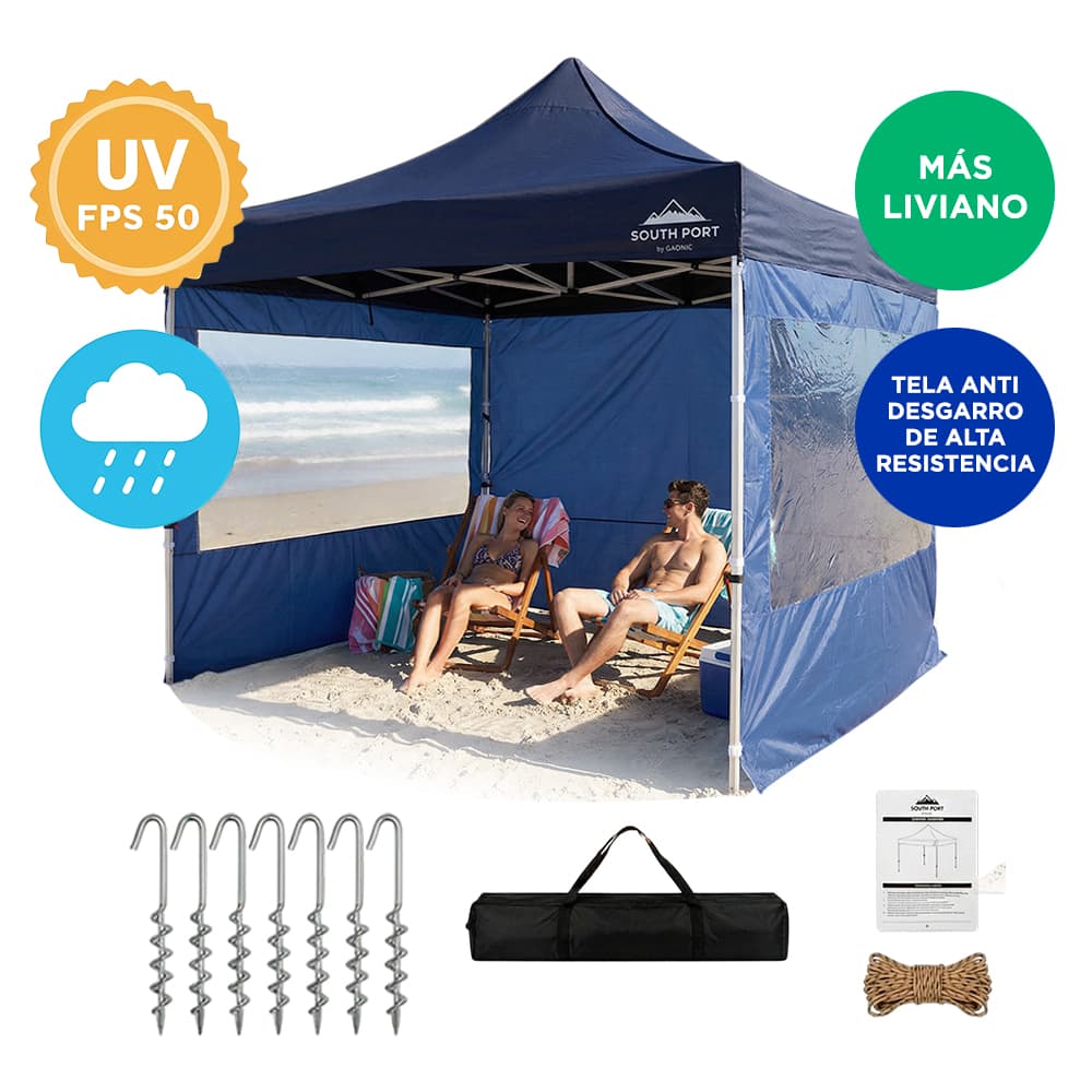 Gazebo Plegable Gadnic 3x3 Aluminio Estructura Hexagonal Impermeable Con Paredes Ventanas PVC Bolso Transporte Eventos Exterior