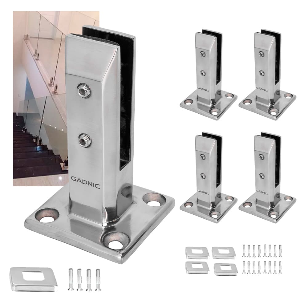 Kit x5 Mini Poste Gadnic Acero Inoxidable Para Barandas De Vidrio Balcones Piletas Escaleras