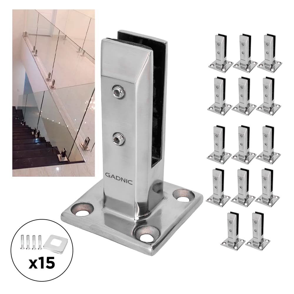 Kit x15 Mini Poste Gadnic Acero Inoxidable Para Barandas De Vidrio Balcones Piletas Escaleras