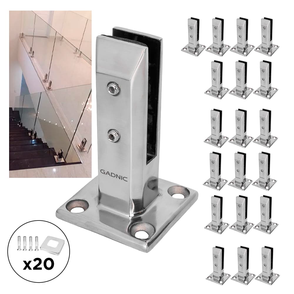 Kit x20 Mini Poste Gadnic Acero Inoxidable Para Barandas De Vidrio Balcones Piletas Escaleras
