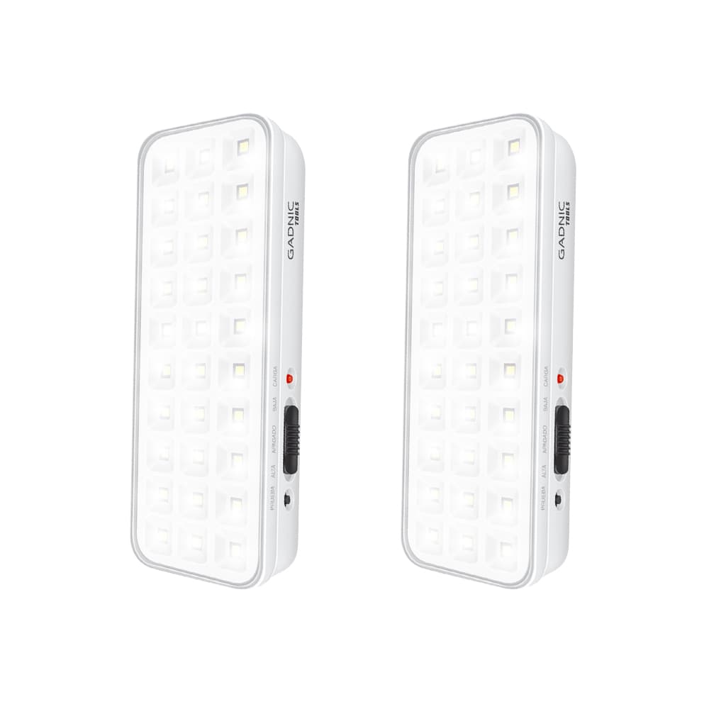 Kit x 2 Luz De Emergencia Gadnic 30 LED Recargable Portátil Y De Pared Con Batería Integrada