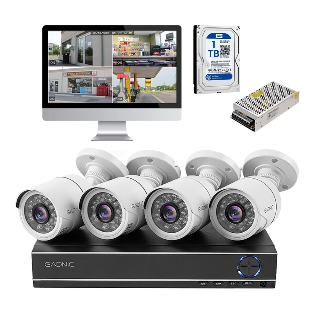 Kit x 4 Camaras de Seguridad DVR Fuente Switch 1TB Full HD