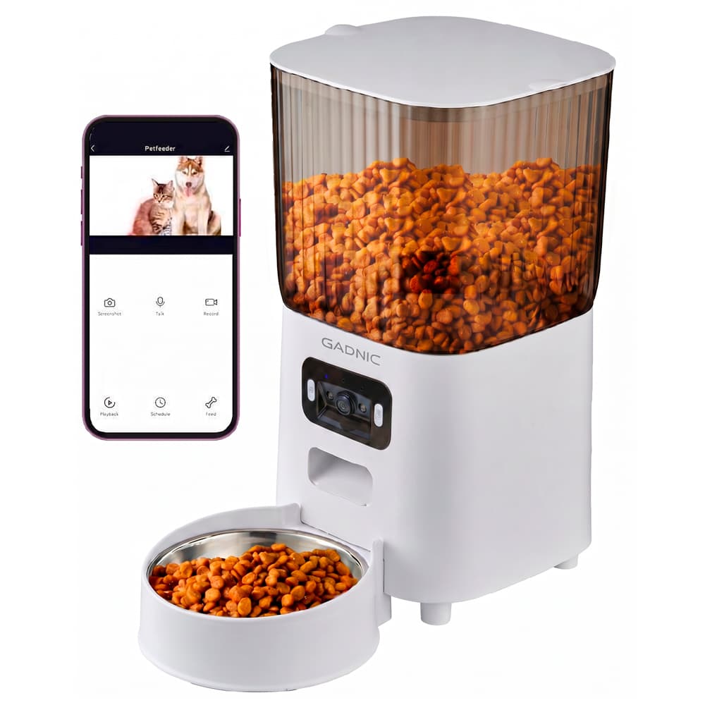 Comedero Automatico Gadnic Para Mascotas 5 litros Con Camara y Aplicación Bowl Acero Inoxidable Usado