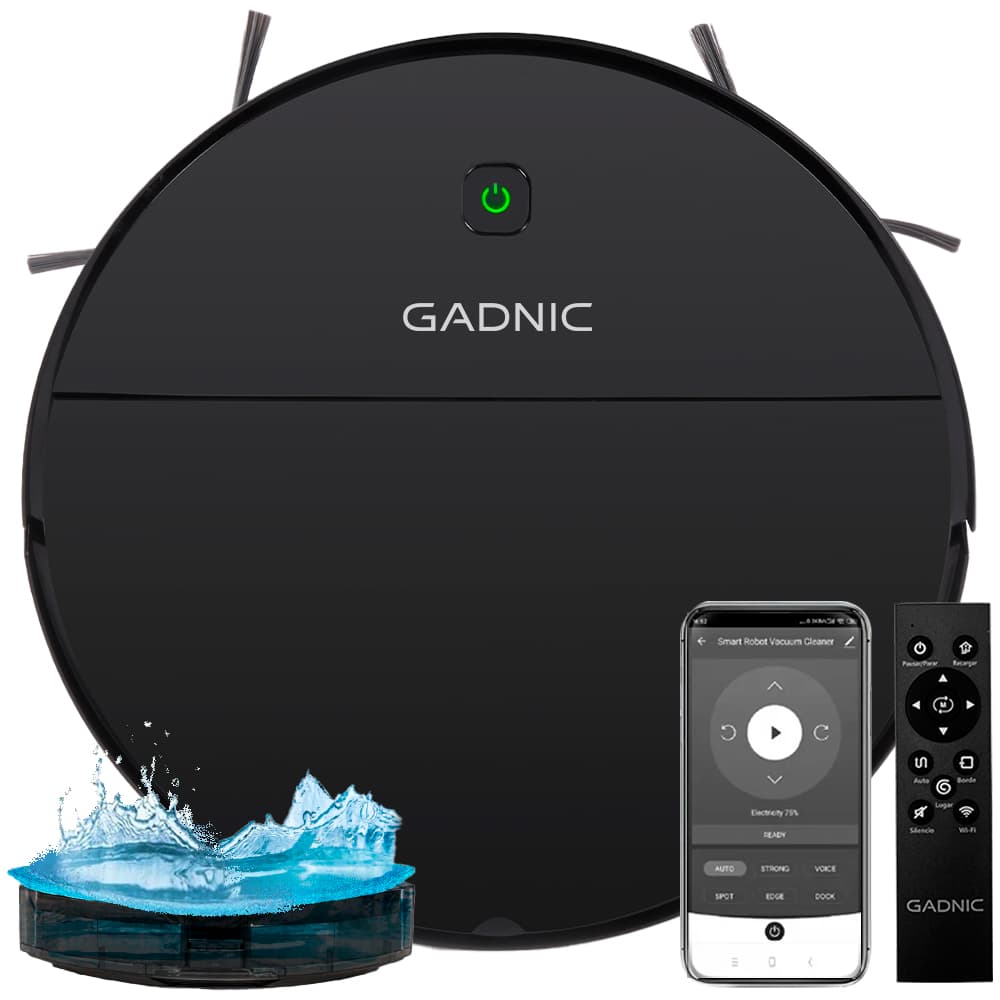 Aspiradora Robot Gadnic 3 Modos Automática Control Remoto App Mopa Tanque de Agua 150 ml Filtro Lavable Programación Auto-Recarga