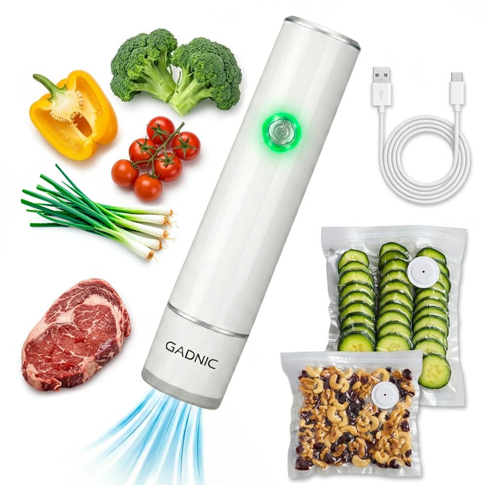 Selladora Al Vacio Portatil Gadnic Bateria 1200mAh Succion -60kPa Velocidad 25L Min Recargable USB Bolsas