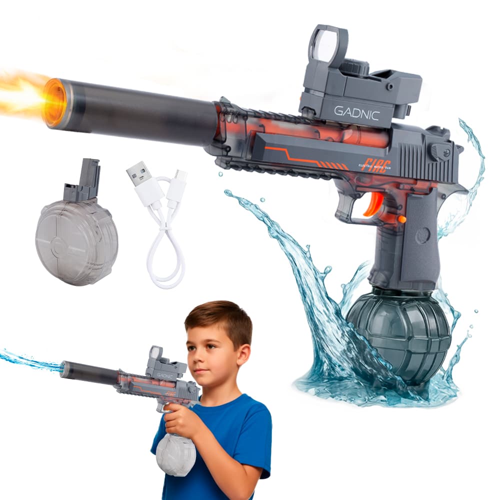 Pistola De Agua Automatica Gadnic Recargable LED Alcance 10 Metros Tanque 500 ml Bateria 500 mAh